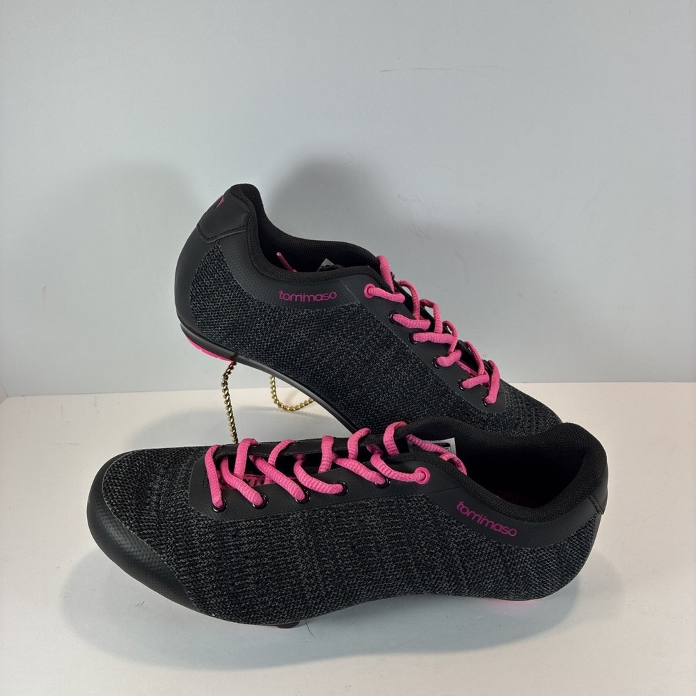 Women's 9 Cycling Shoes Tommaso Pista Aria Knit Black and Pink Lace Up EUC